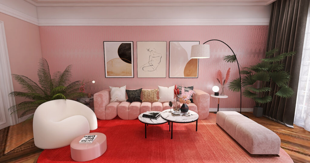 Wohnzimmer in Rosa
