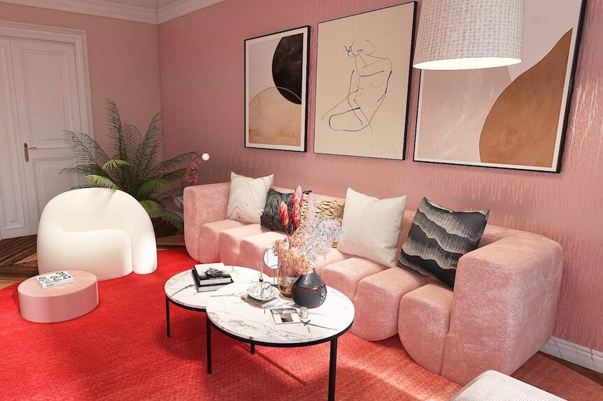 Modernes Wohnzimmer Design in rosa