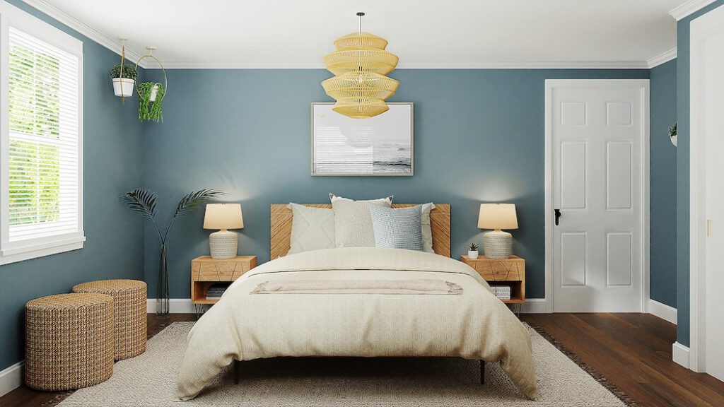 Kleines Schlafzimmer in Hellblau