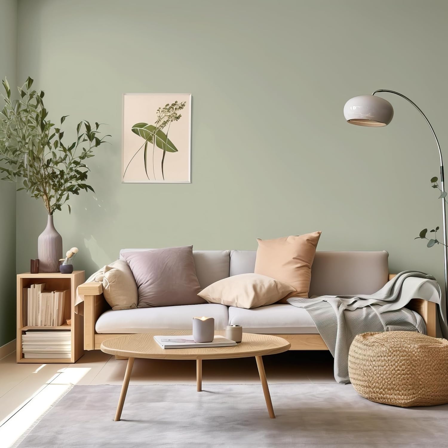 Wohnzimmer Wandfarbe Salbeigrün