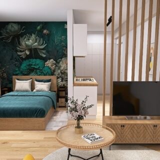 Kleines Ferienapartment vom Profi geplant mit Küche, Wohn- und Schlafbereich