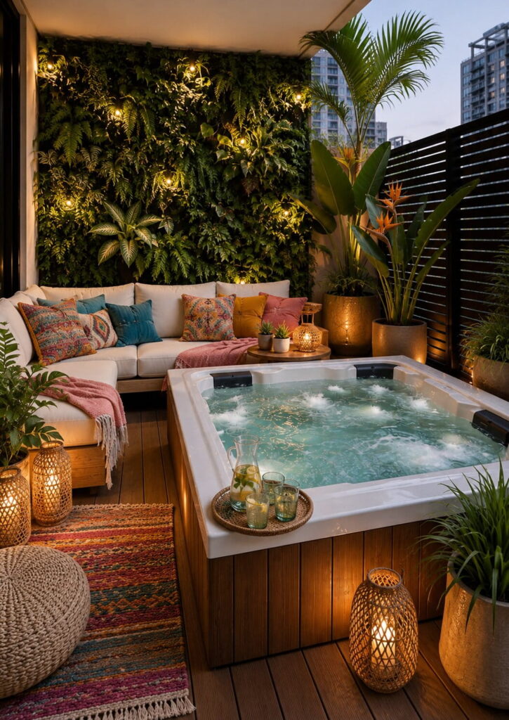 Ferienapartment mit Loungesofa und Whirlpool auf Balkon