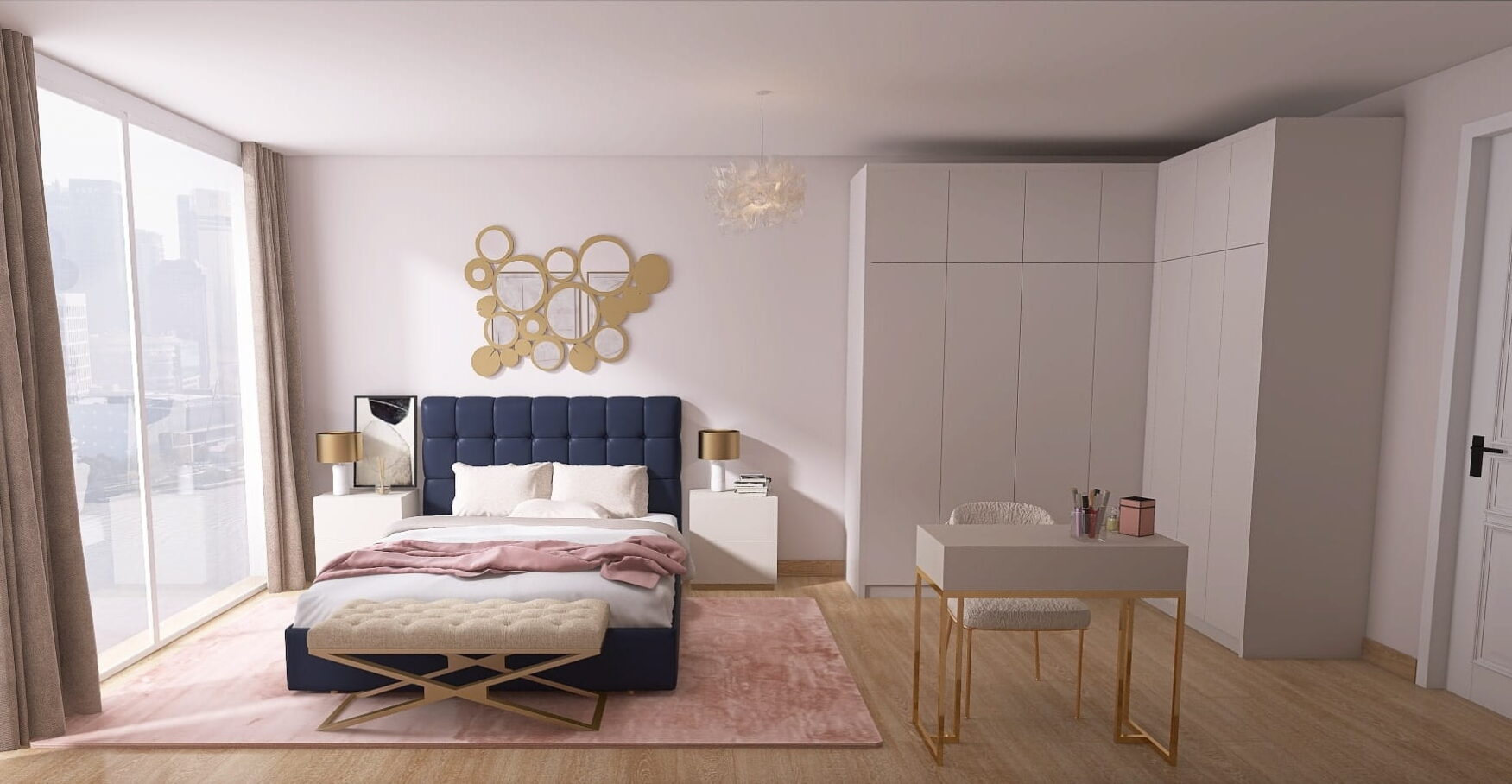 Modernes Schlafzimmer in hellem Creme