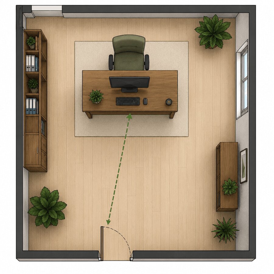 optimale Schreibtischposition im Arbeitszimmer nach Feng Shui