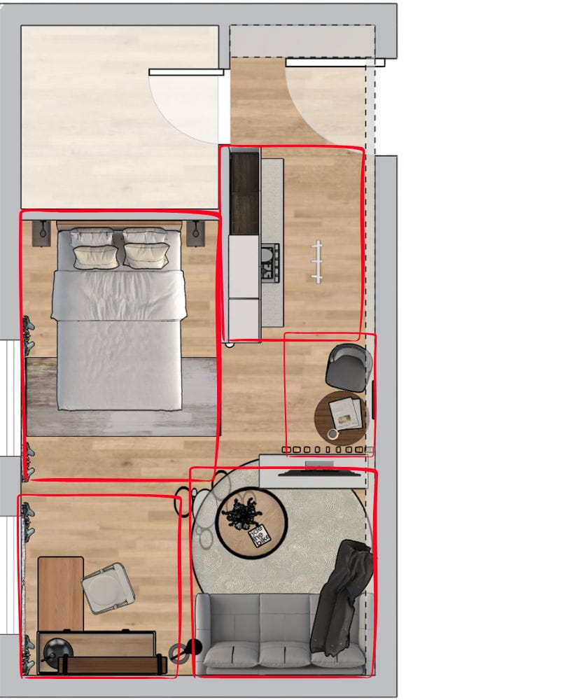 1 zimmer wohnung grundriss bespiel für zonierung