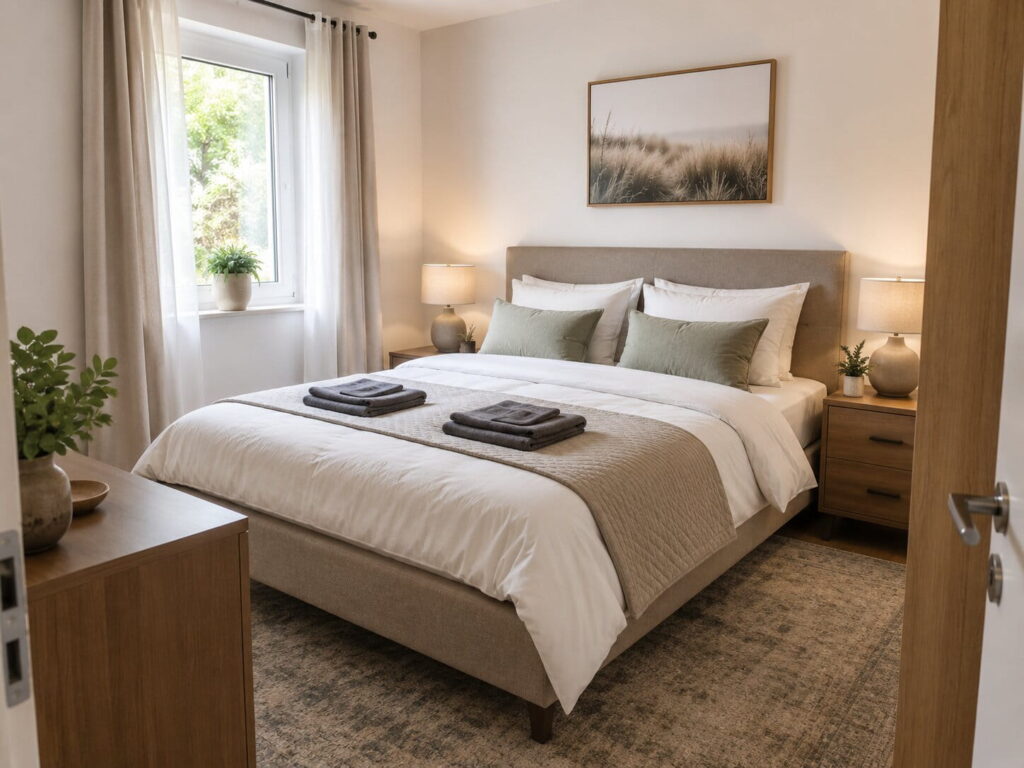 ferienwohnung schlafzimmer mit mittelklasse einrichtung