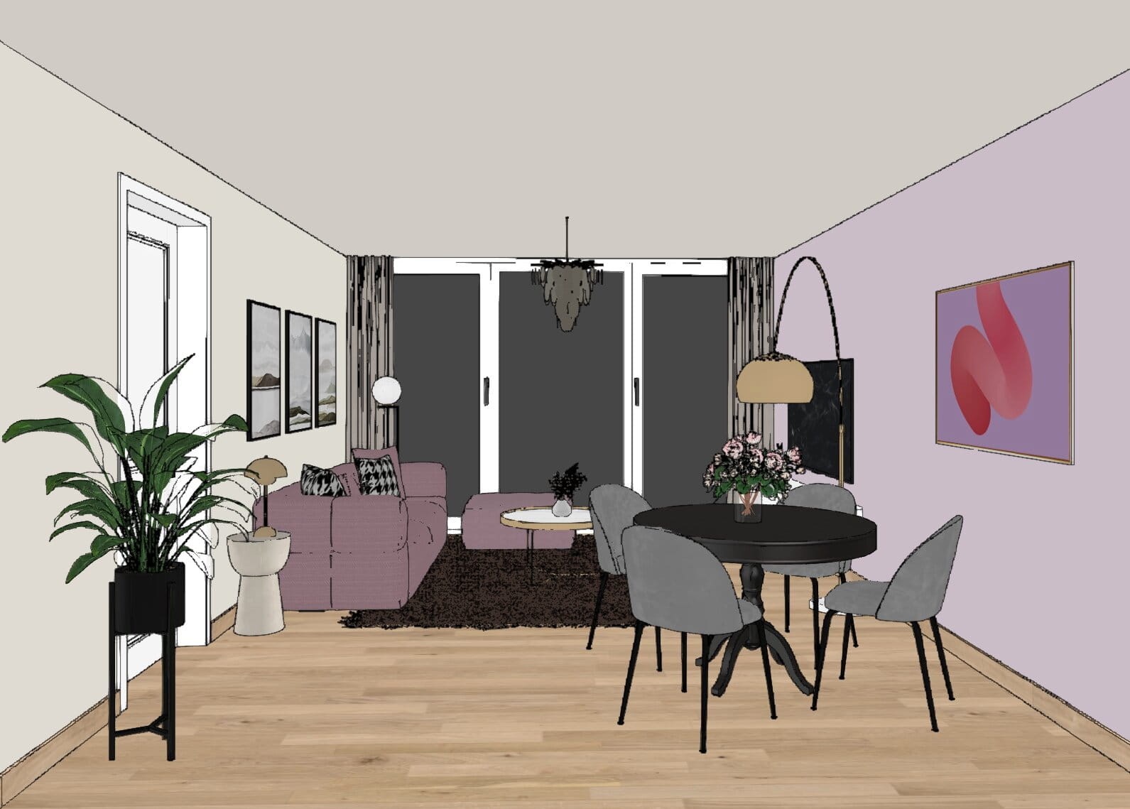raumplanung: 3d skizze wohn-esszimmer