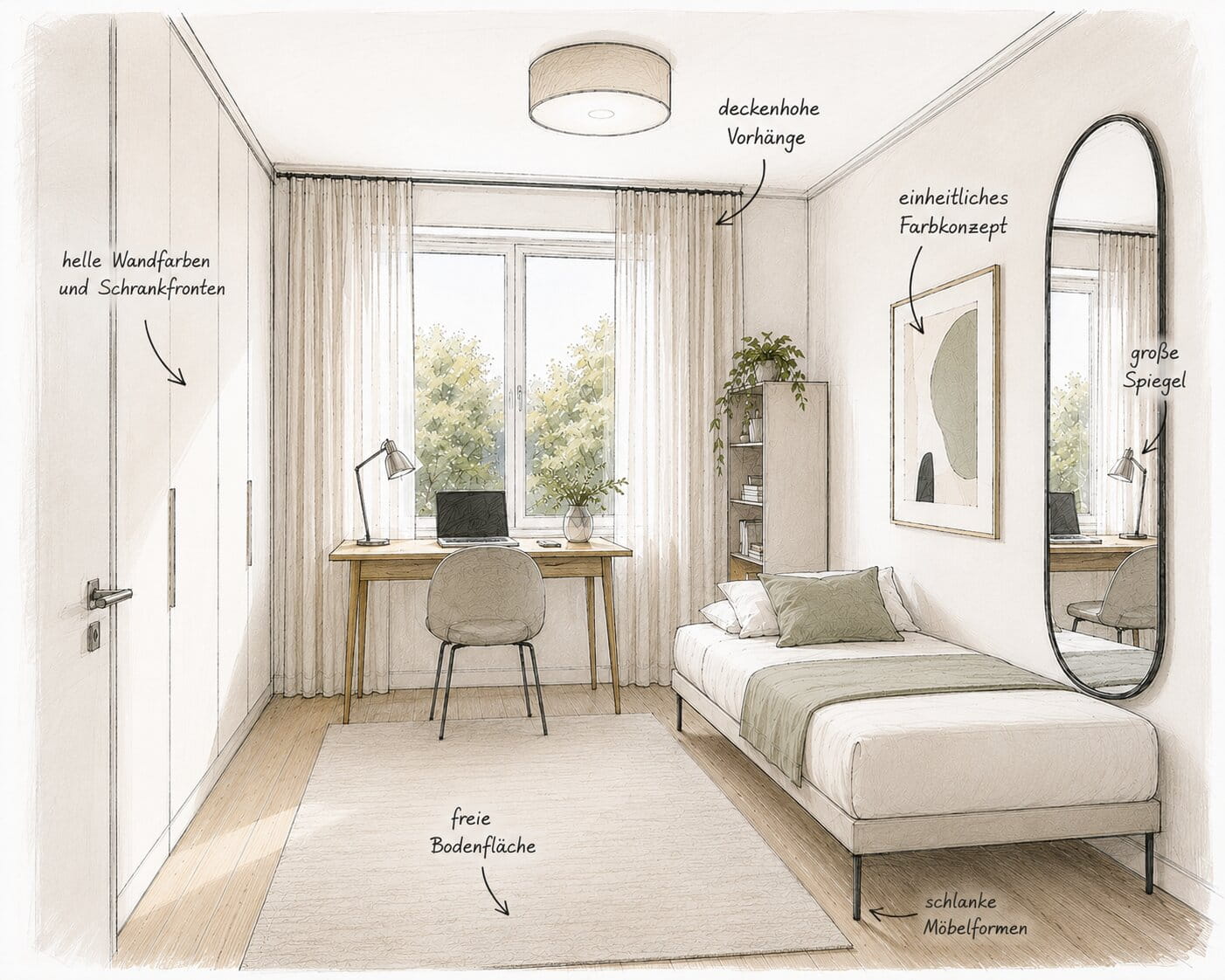 Kleines Arbeitszimmer mit Bett und viel Stauraum einrichten