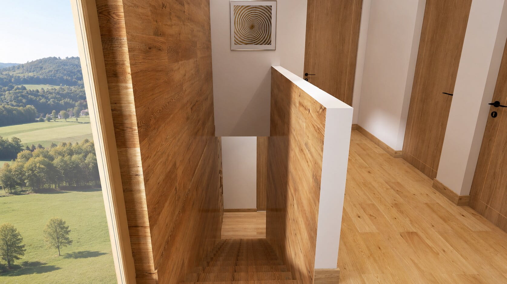 Treppenaufgang mit Holz verkleidet