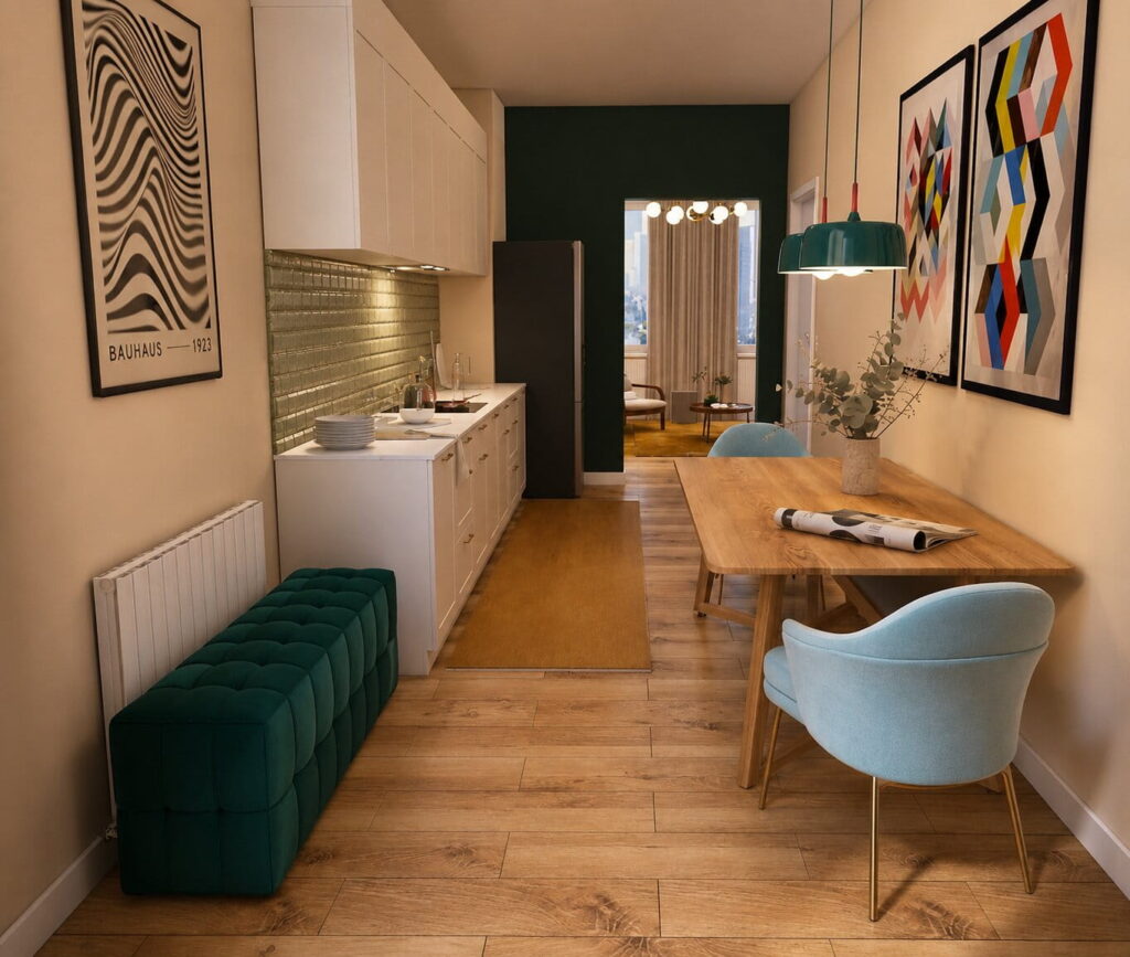 wohnküche schmal grün anna bergner interior design
