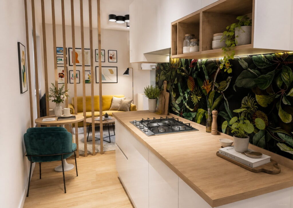 mini-küchenbereich mit essecke in 1-zimmer-wohnung
