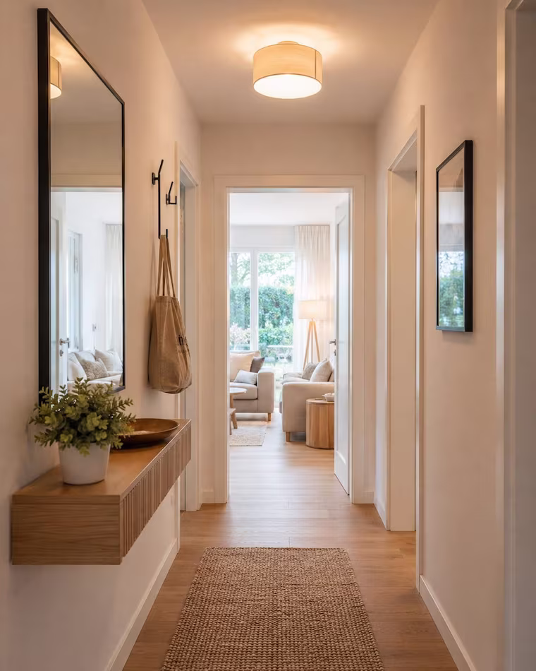 ferienwohnung-flur mit spiegel, ablage und teppich
