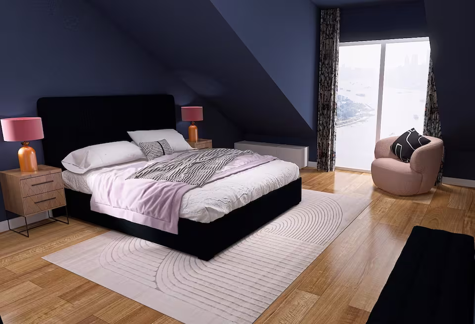 schlafzimmer mit dachschrägen dunkelblau streichen für mehr gemütlichkeit