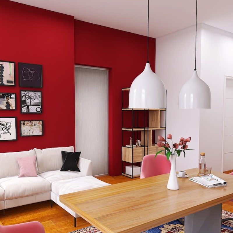 rote Wandfarbe im Wohnzimmer