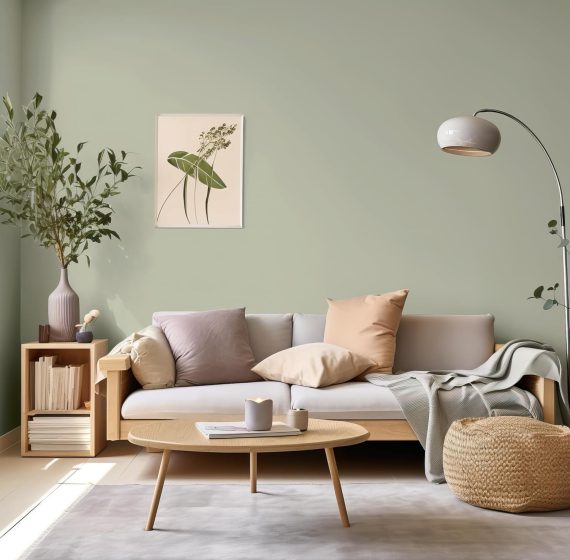 Wohnzimmer Wandfarbe Salbeigrün